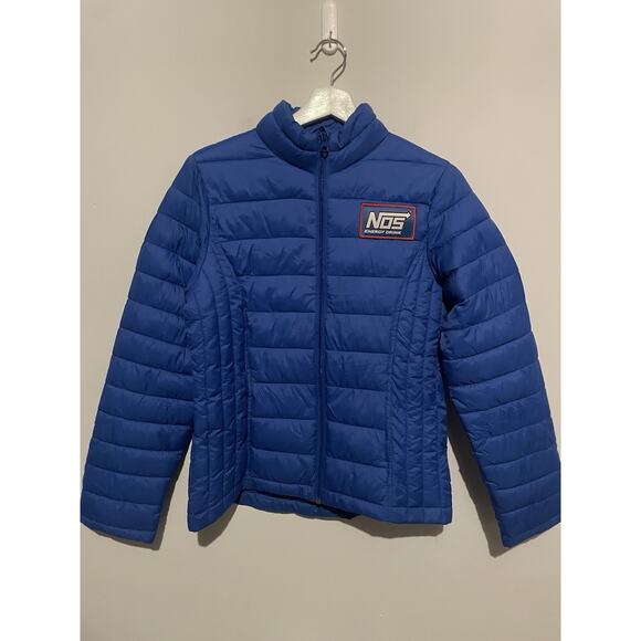 NOS Monster Energy Drink Light Women’s Quilted Puffer Jacket Size Medium Blue - Picture 1 of 7